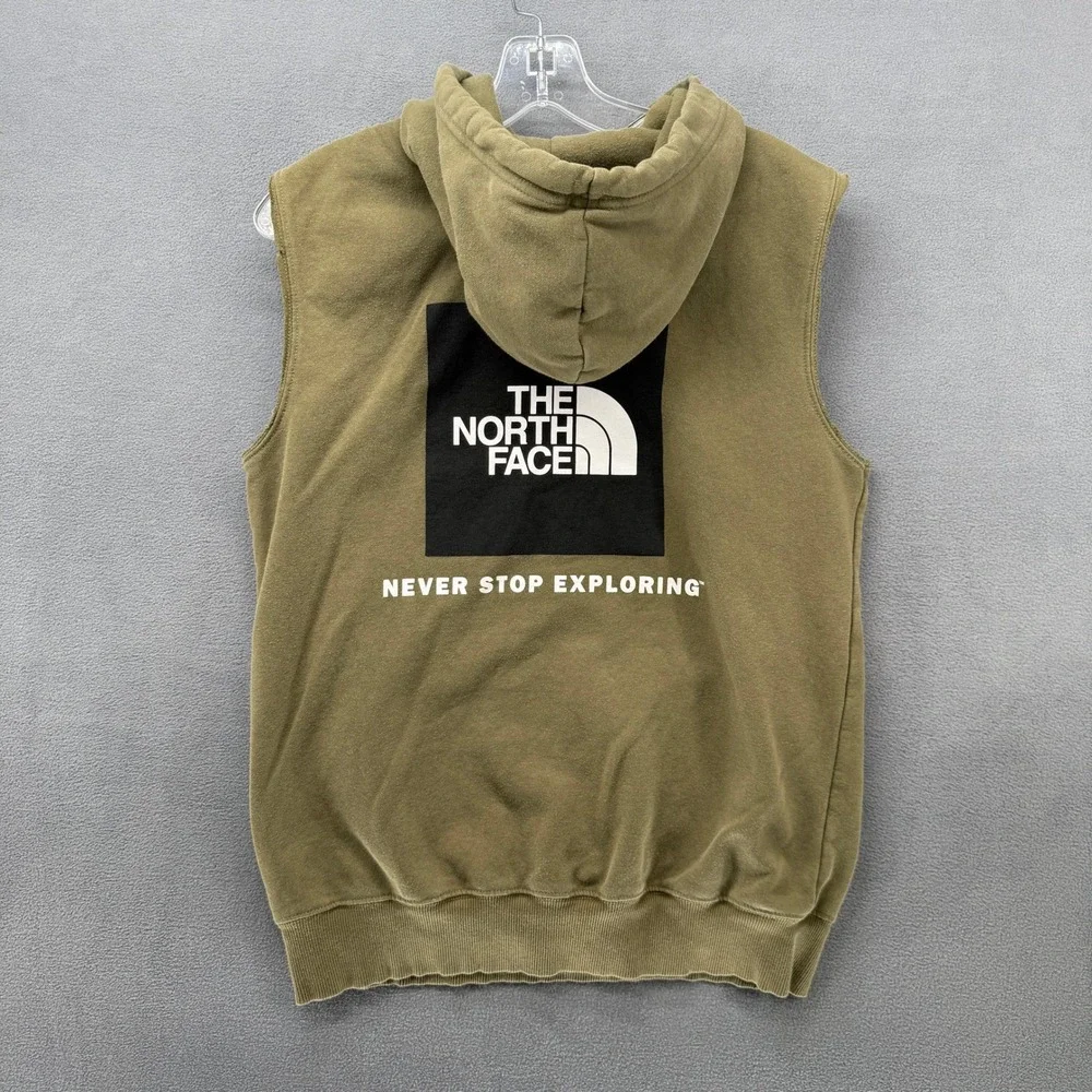 The North Face Mens Sleeveless Hoodie Vest‎ Olive Green Graphic Logo Size S